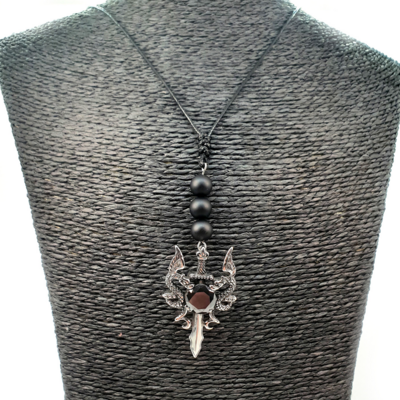 Collier Duo de dragon - Onyx mat - 8 mm