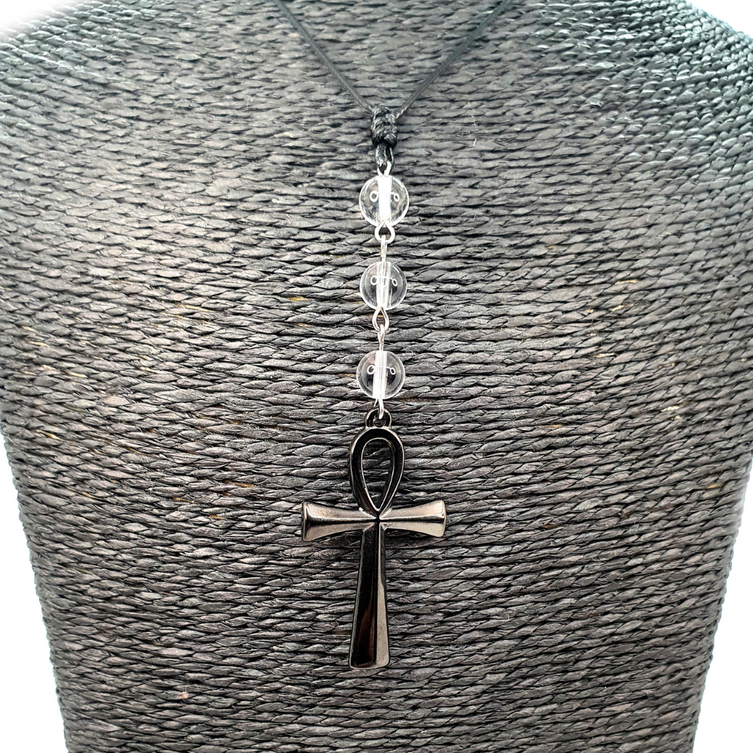 Collier Ankh - cristal de roche - 8 mm