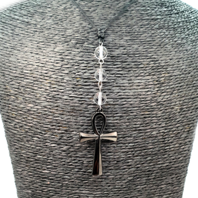 Collier Ankh - cristal de roche - 8 mm