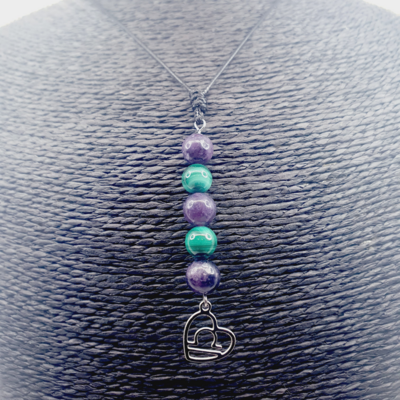 Collier Astro - Balance - Malachite &amp; Lépidolite 8 mm