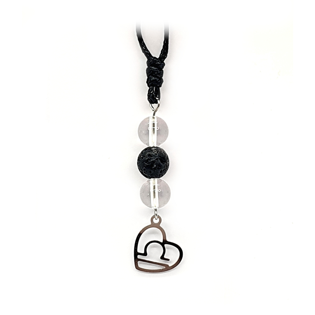 Collier Astro - Balance - Cristal de roche &amp; Pierre de lave 8 mm