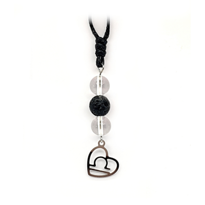 Collier Astro - Balance - Cristal de roche &amp; Pierre de lave 8 mm