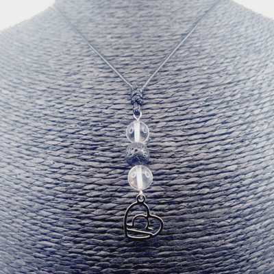 Collier Astro - Balance - Cristal de roche &amp; Pierre de lave 8 mm
