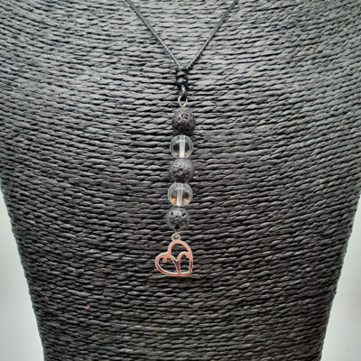 Collier Astro - Bélier - Cristal de roche &amp; Pierre de lave 8 mm