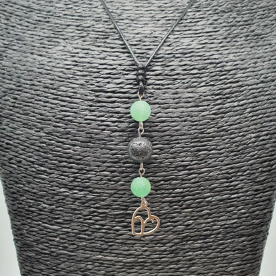 Collier Astro - Bélier - Aventurine verte & Pierre de lave 8 mm