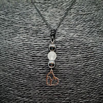 Collier Astro - Bélier - Hématite &amp; Cristal de roche mat 8 mm