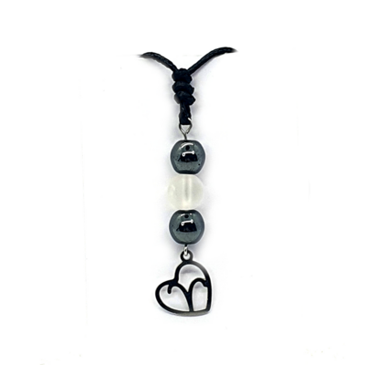 Collier Astro - Bélier - Hématite &amp; Cristal de roche mat 8 mm