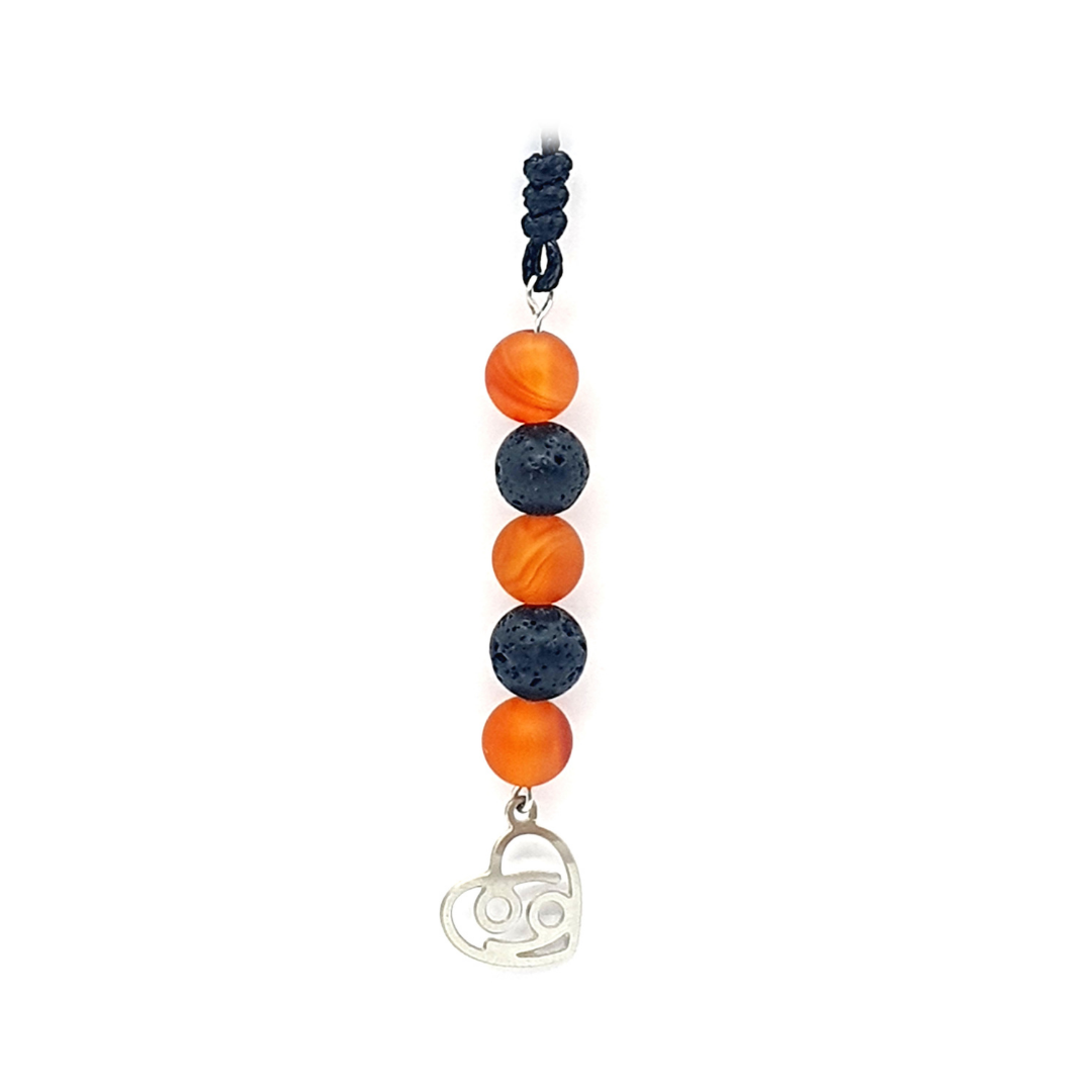 Collier Astro - Cancer - Pierre de lave &amp; Cornaline mat 8 mm
