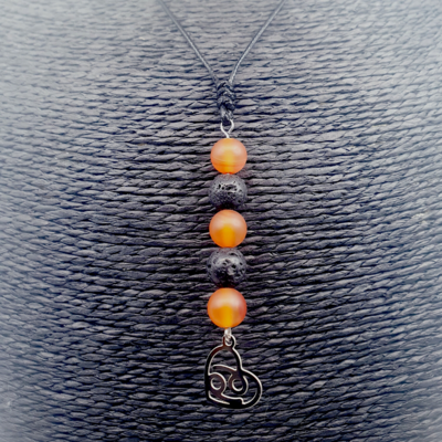 Collier Astro - Cancer - Pierre de lave &amp; Cornaline mat 8 mm