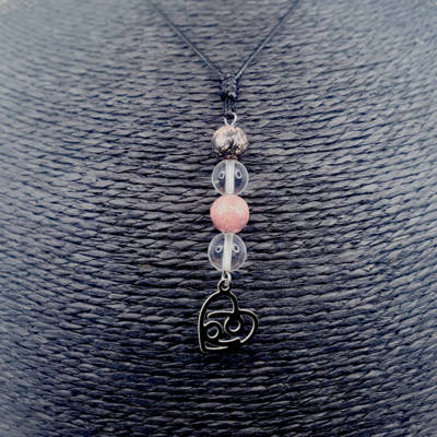 Collier Astro - Cancer - Rhodonite &amp; Cristal de roche 8 mm