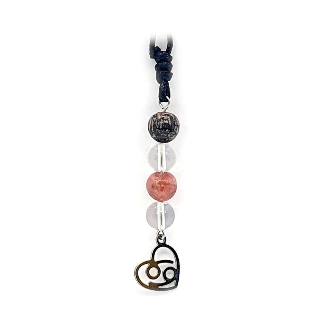 Collier Astro - Cancer - Rhodonite &amp; Cristal de roche 8 mm