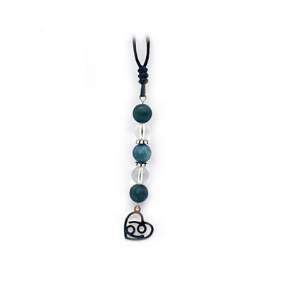 Collier Astro - Cancer - Cristal de roche &amp; Agate mousse mat 8 mm