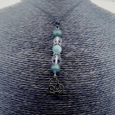 Collier Astro - Cancer - Cristal de roche &amp; Agate mousse mat 8 mm