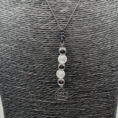 Collier Astro - Verseau - Hématite &amp; Cristal de roche mat 8 mm