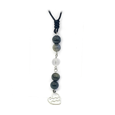 Collier Astro - Verseau - Labradorite &amp; Cristal de roche 8 mm