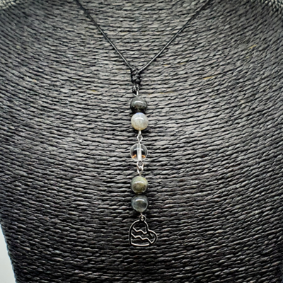 Collier Astro - Verseau - Labradorite &amp; Cristal de roche 8 mm