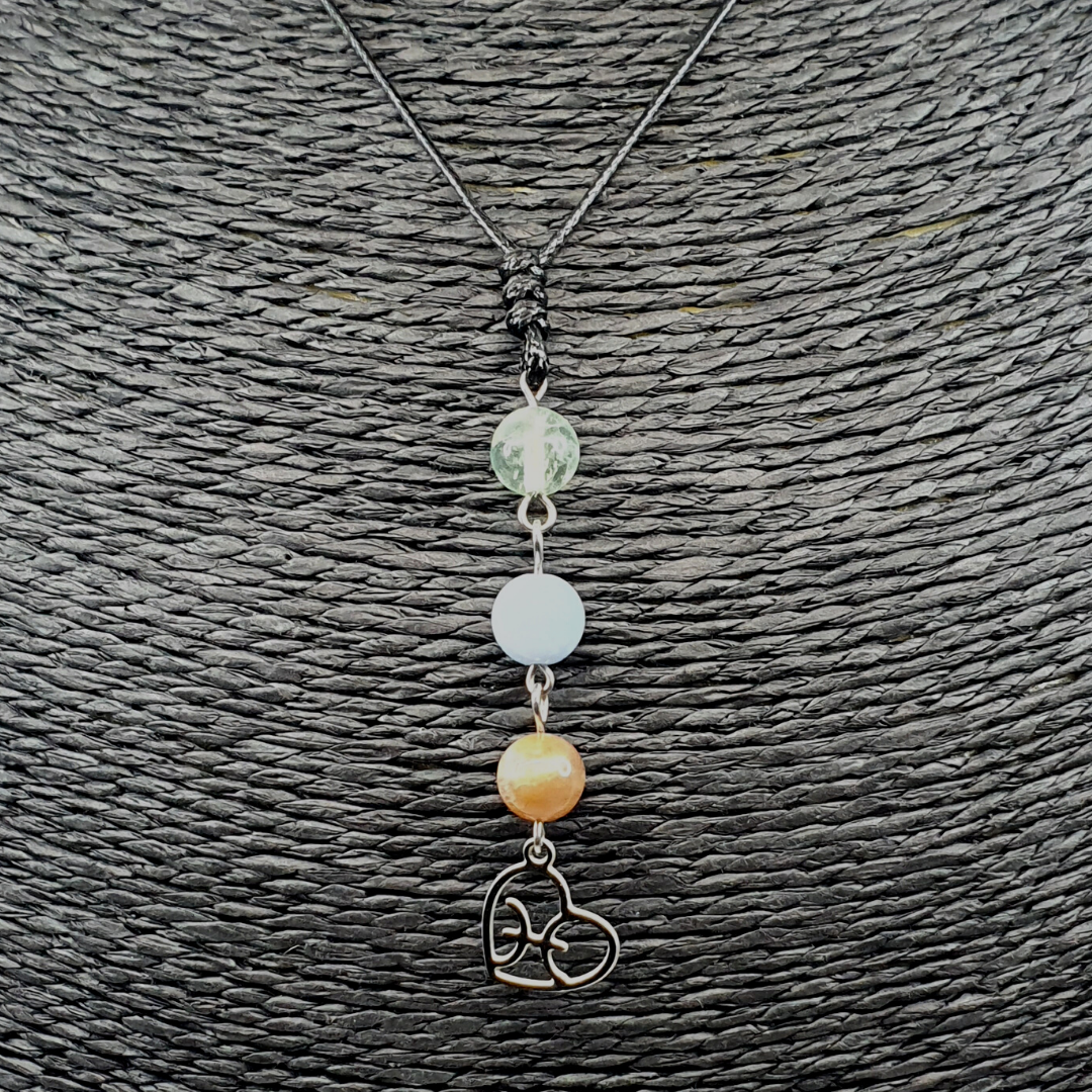 Collier Astro - Poisson - Fluorite, Angélite &amp; Pierre de lune 8 mm