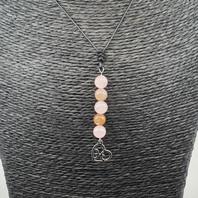 Collier Astro - Poisson - Quartz rose &amp; Pierre de Lune 8 mm