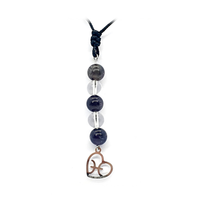 Collier Astro - Poisson - Améthyste &amp; Cristal de roche 8 mm