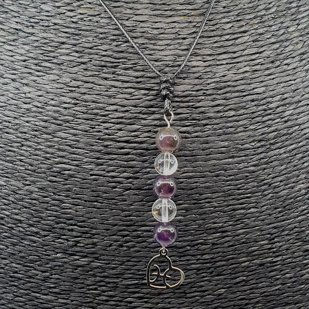 Collier Astro - Poisson - Améthyste &amp; Cristal de roche 8 mm