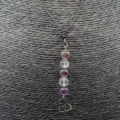 Collier Astro - Poisson - Améthyste &amp; Cristal de roche 8 mm