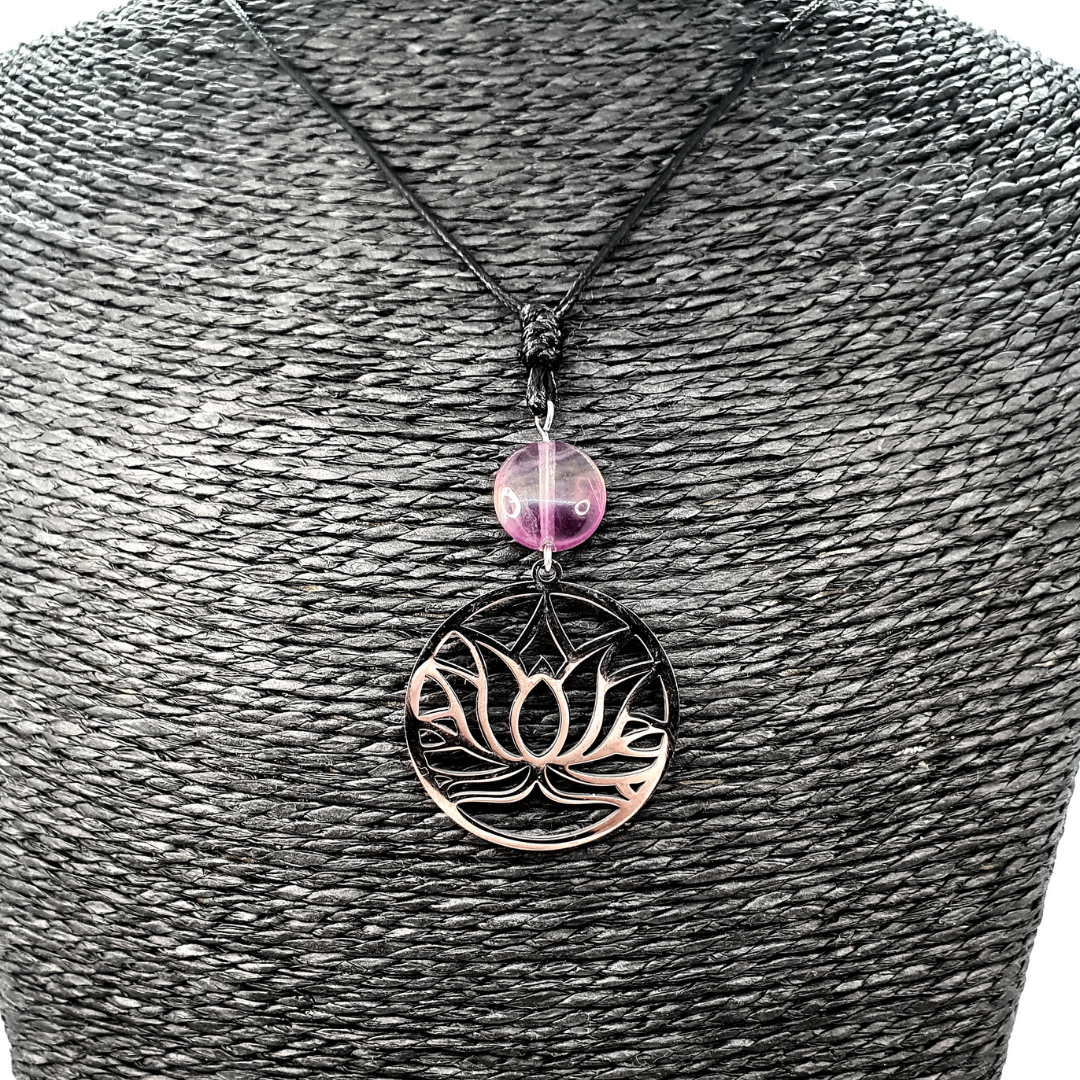 Collier lotus - Fluorite - disque plat 12 mm