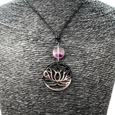 Collier lotus - Fluorite - disque plat 12 mm