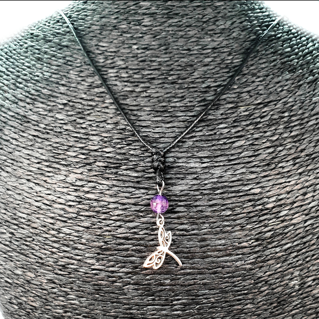 Collier Libellule - Améthyste facettée - 6 mm
