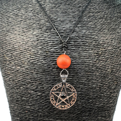 Collier pentacle - jaspe rouge - 14 mm mat