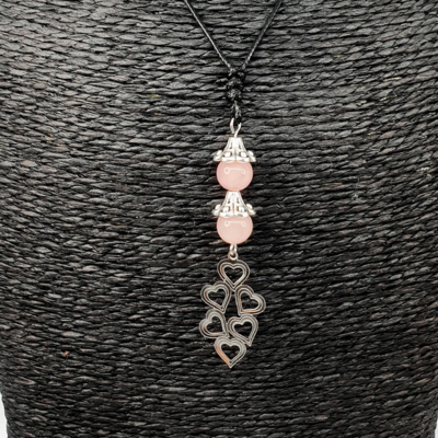 Collier grappe de coeur - Quartz rose - 8 mm
