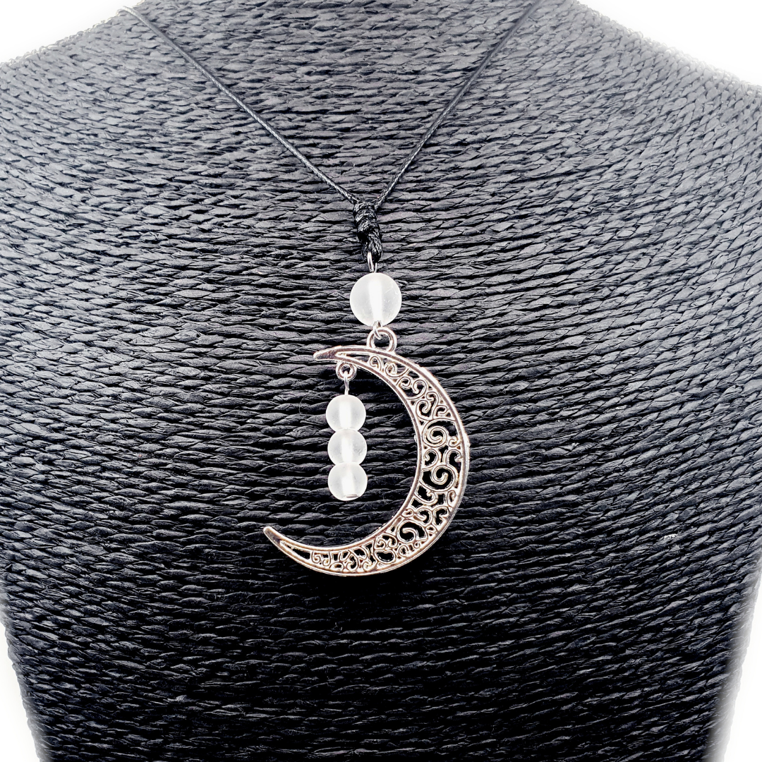 Collier Lune - cristal de roche - 6 et 8 mm mat