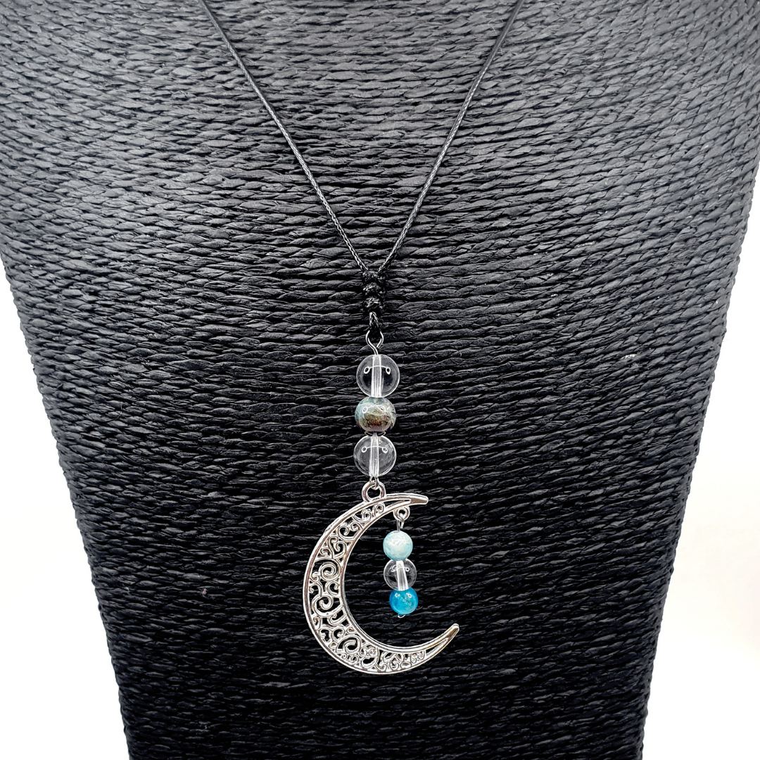Collier Lune - Apatite et cristal de roche - 6 et 8 mm
