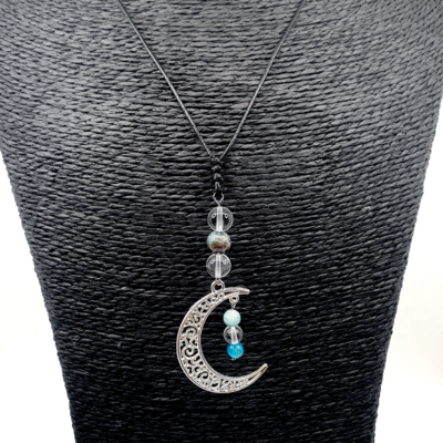 Collier Lune - Apatite et cristal de roche - 6 et 8 mm