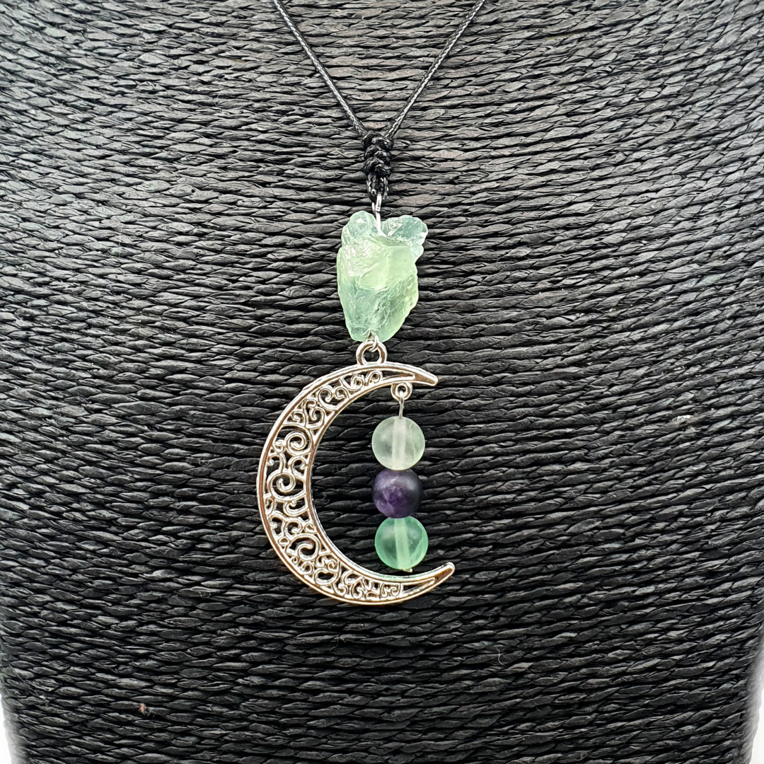 Collier lune - fluorite - 6 mm et brute