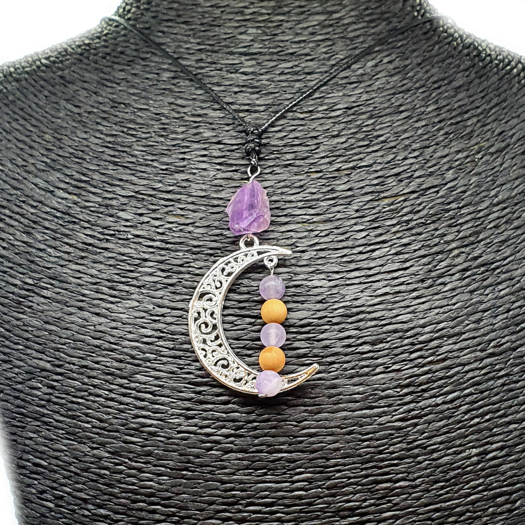 Collier Lune - Améthyste et cèdre - 6 mm et brute