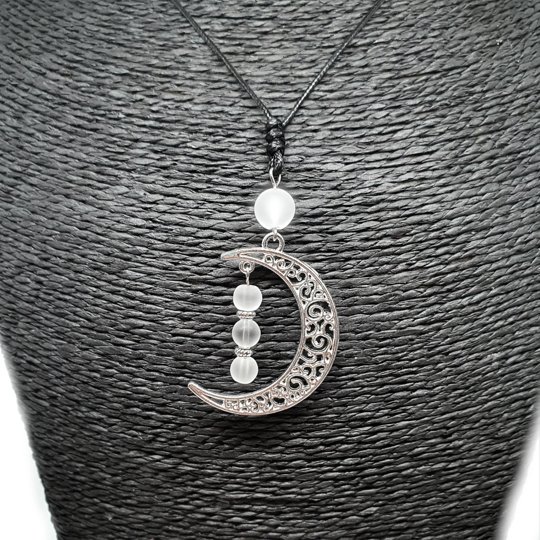 Collier Lune - cristal de roche - 6 et 8 mm mat