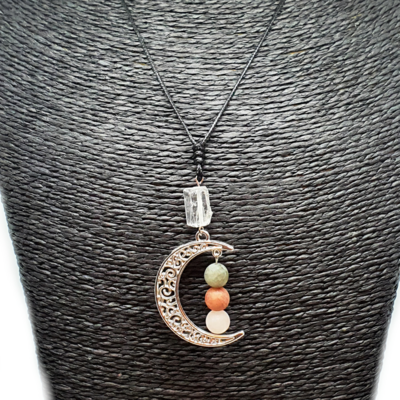 Collier Lune - pierre de lune et cristal de roche - 10 mm et brute