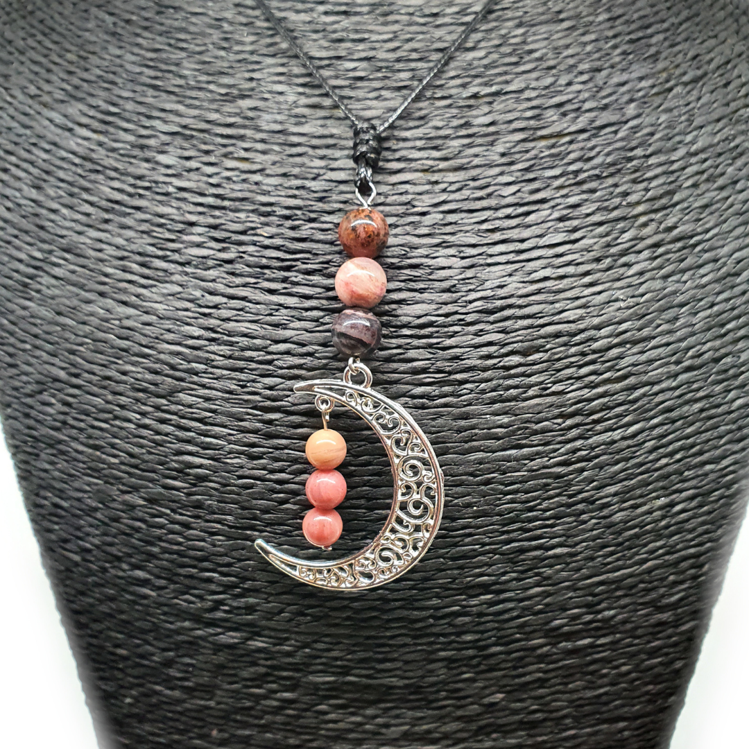 Collier Lune - Rhodonite - 6 et 8 mm