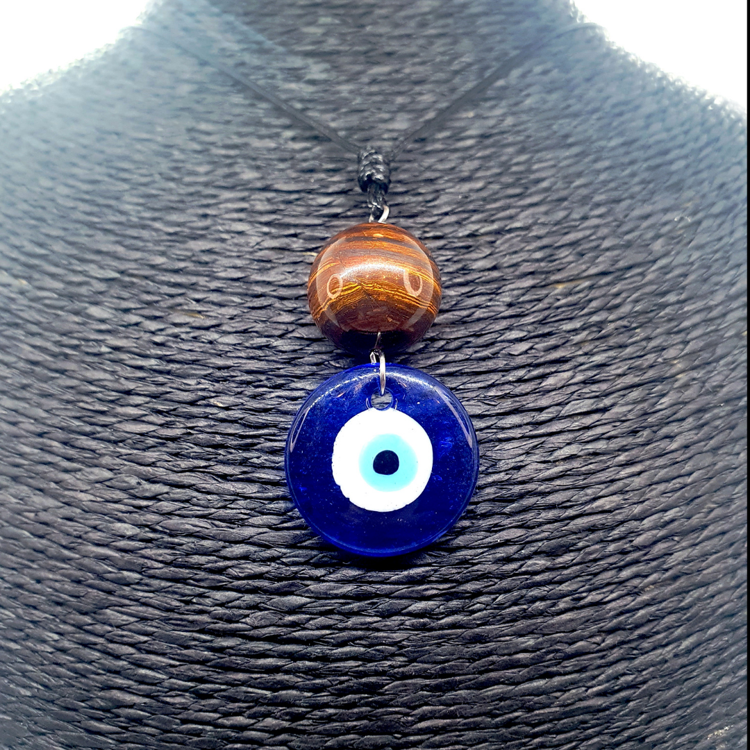 Collier Jaspe de fer et oeil turc - 18 mm