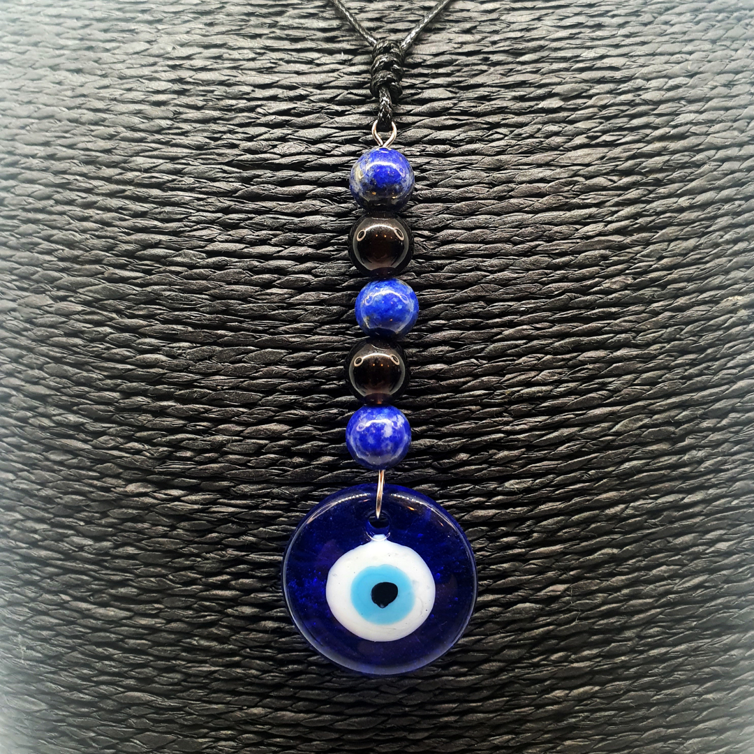 Collier oeil turc - Lapis Lazuli et Quartz fumé - 8 mm