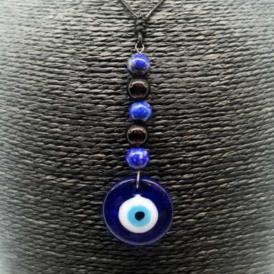 Collier oeil turc - Lapis Lazuli et Quartz fumé - 8 mm