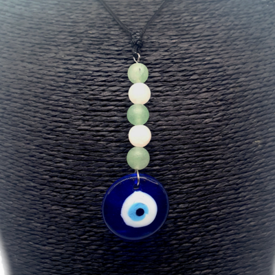 Collier Oeil turc - Aventurine verte et quartz rose - 8 mm mat