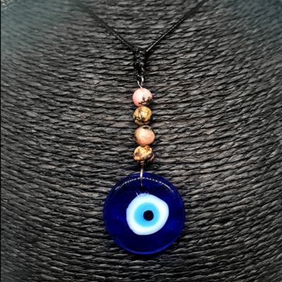Collier oeil turc - rhodonite - 6 mm mat