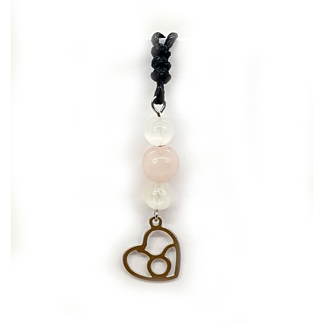 Collier Astro - Taureau - Sélénite 6 mm &amp; Quartz Rose 8 mm