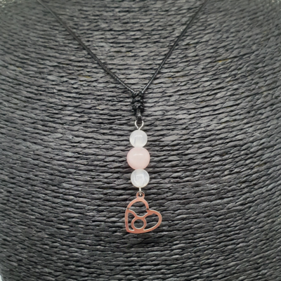 Collier Astro - Taureau - Sélénite 6 mm &amp; Quartz Rose 8 mm