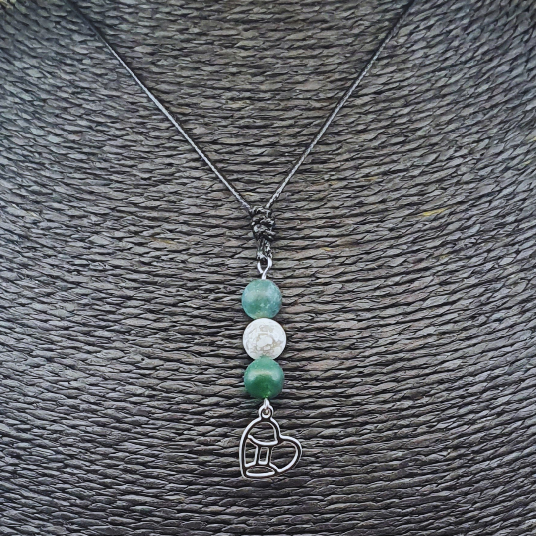 Collier Astro - Gémeau - Agate mousse mat &amp; Howlite 8 mm
