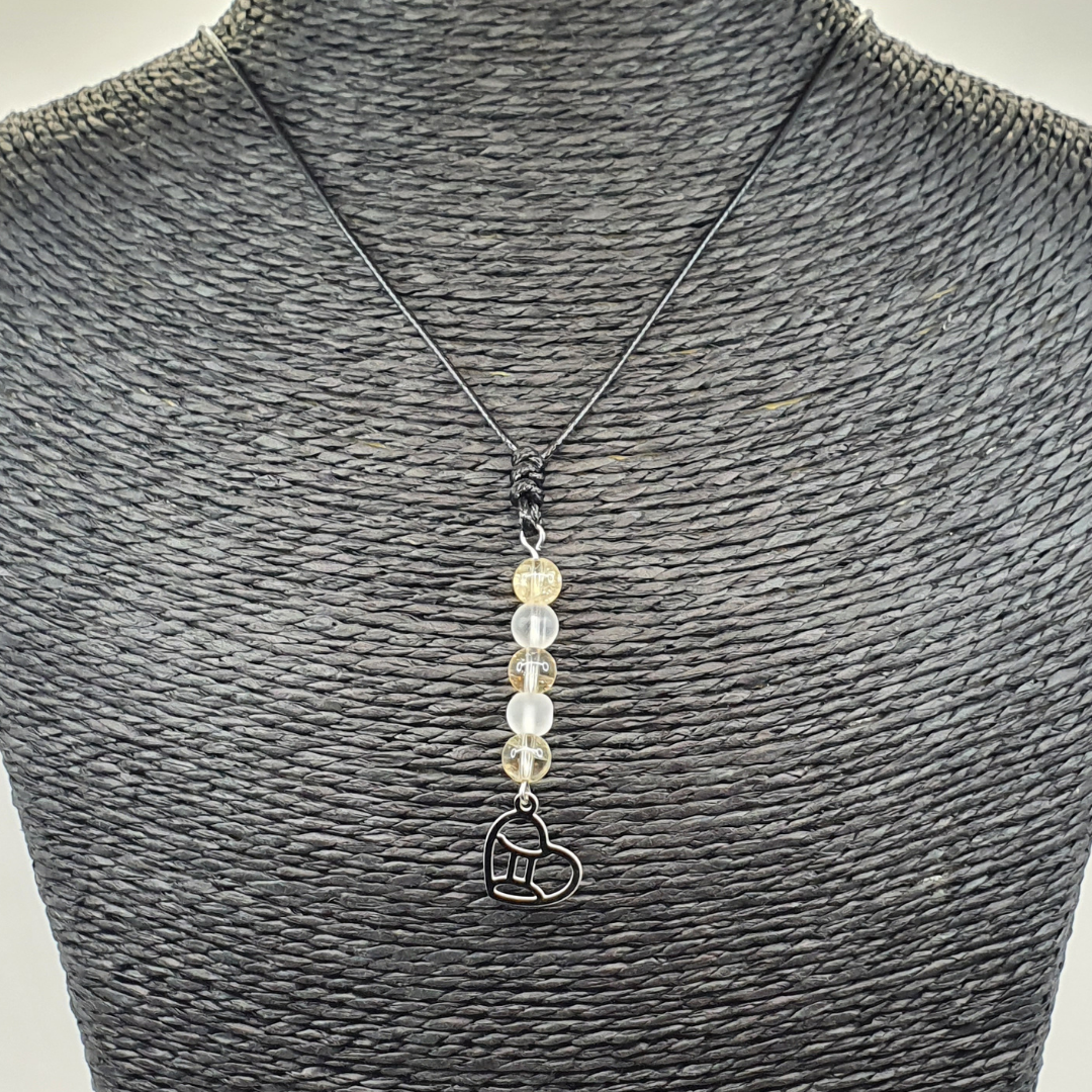 Collier Astro - Gémeau - Citrine &amp; Cristal de roche 8 mm