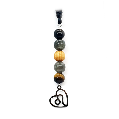 Collier Astro - Lion - Oeil de Tigre, Labradorite &amp; Mala cèdre 8 mm