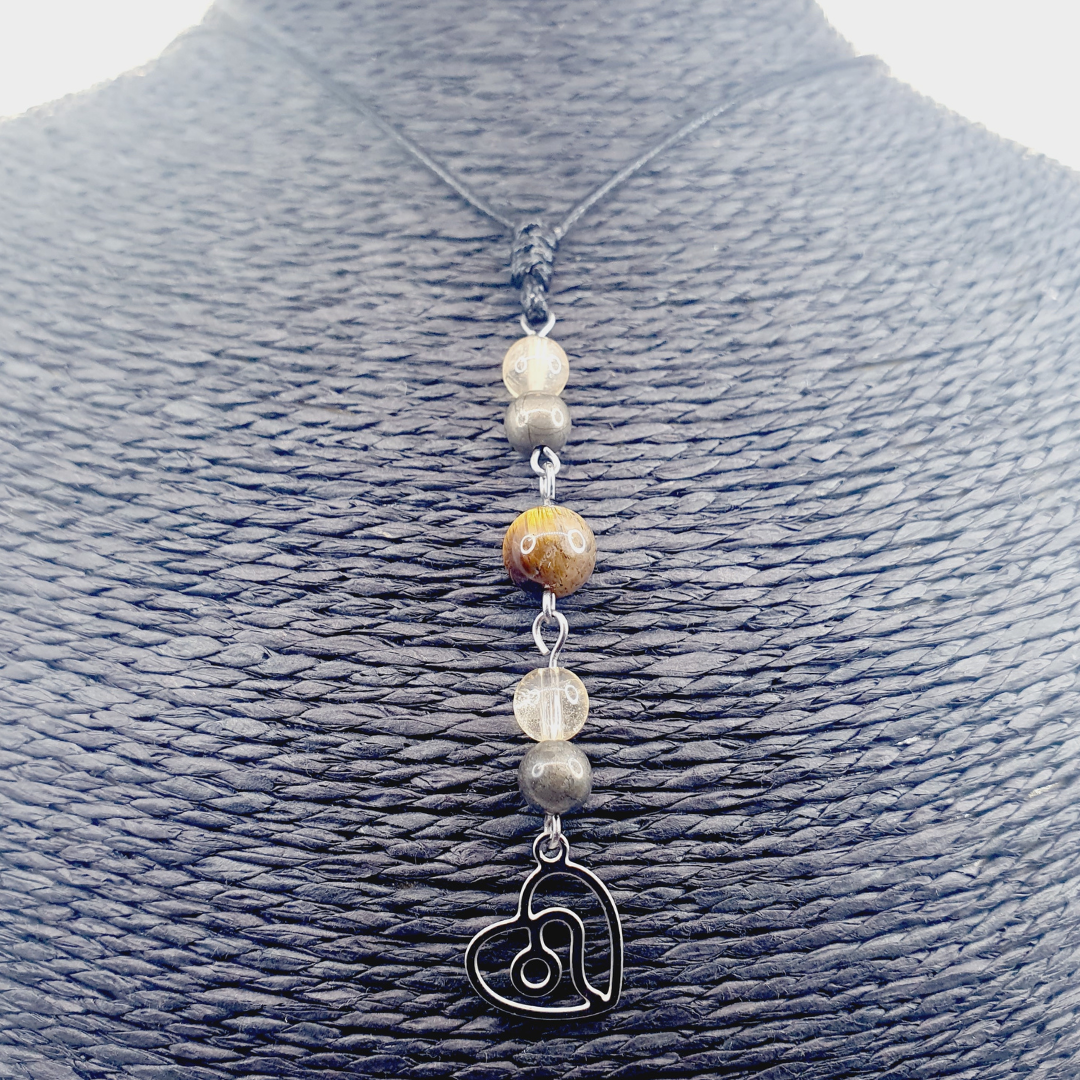 Collier Astro - Lion - Pyrite, Citrine 6 mm et Oeil de Tigre 8 mm
