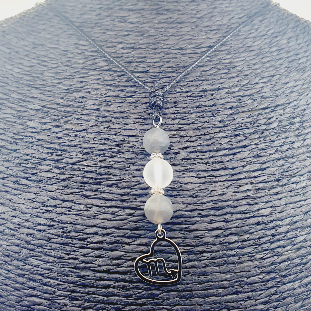 Collier Astro - Scorpion - Labradorite &amp; Cristal de roche mat 8 mm